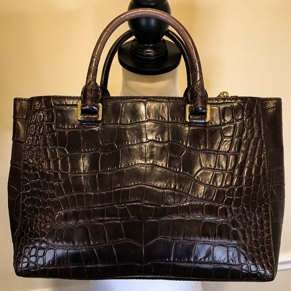 MICHAEL KORS Kellan Croc Embossed Brown Leather Satchel Crossbody Shoulder Bag - Picture 4 of 17